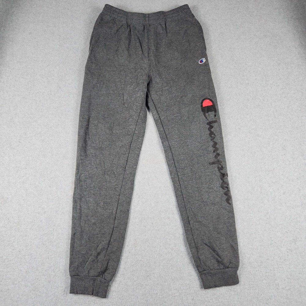 Champion Jogger Sweatpants Mens XL Gray Graphic Logo Fleece Lined Elastic Waist